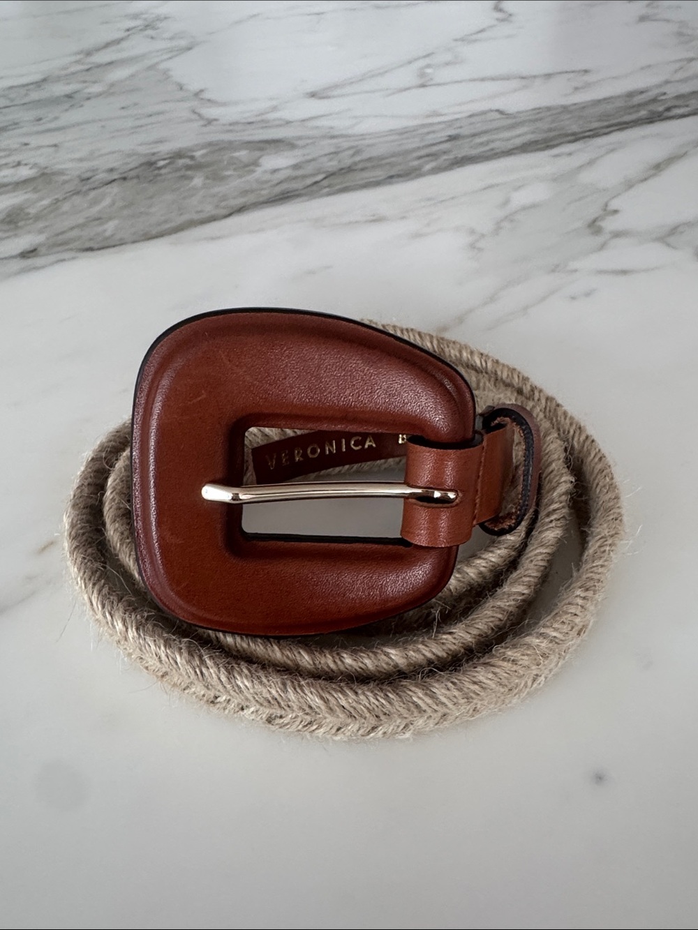 Veronica Beard Leather Rafia Belt Made in Italy